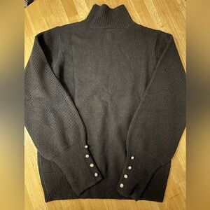 Scoop Black Turtleneck with Button Cuffed Sleeves